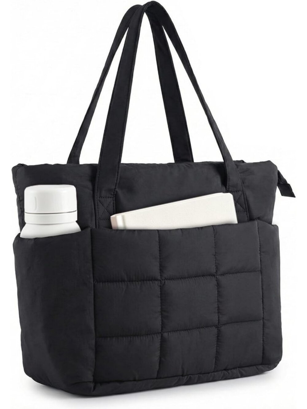 Quilted Puffer Tote Bag for Women, Stylish Work Bag with Multiple Compartments